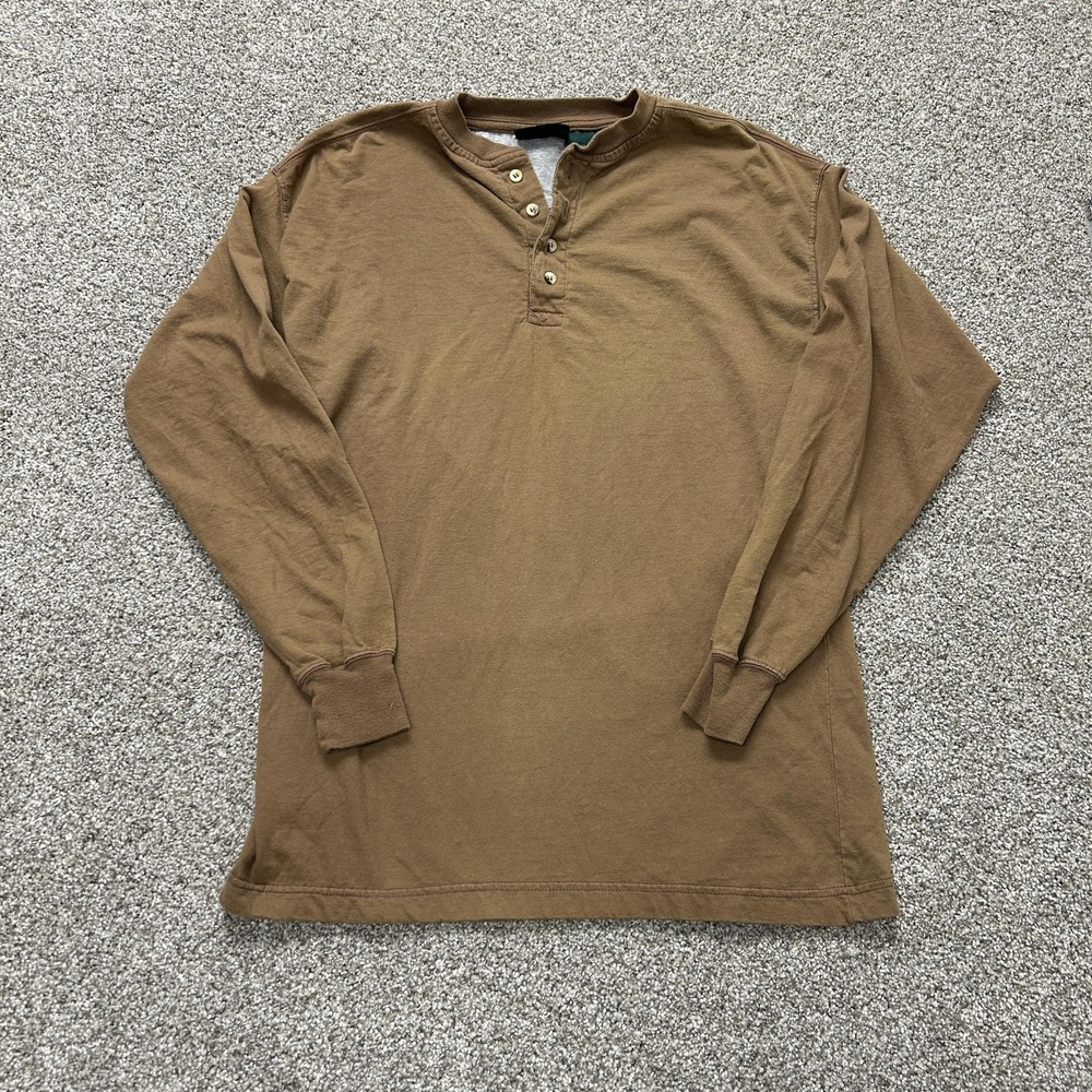 J. Forest & Co. Shirt Mens Large Brown Cotton Henley Long Sleeve Tee T-Shirt